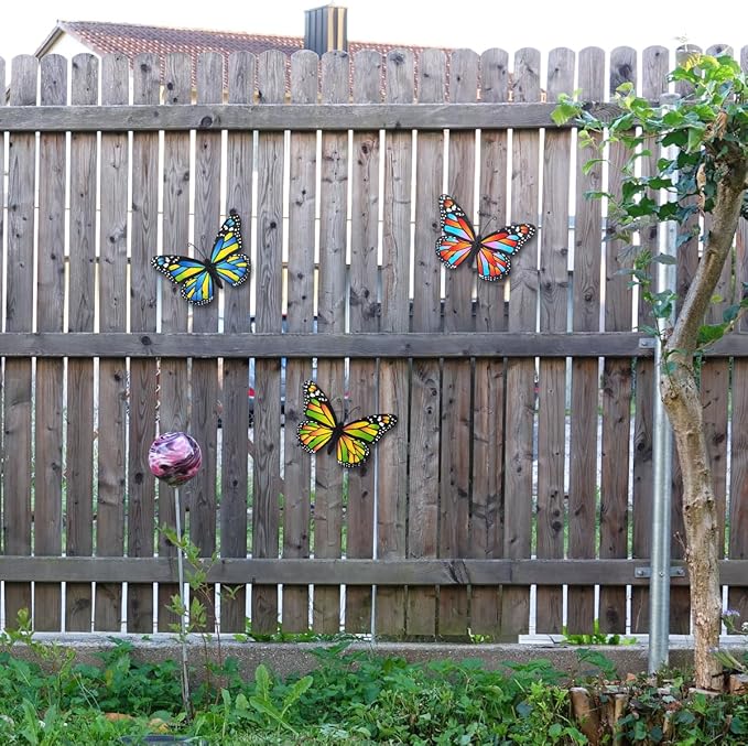 EOORAU 3D Metal Butterfly Wall Decor, Double-sided Pattern Metal Butterflies Wall Hanging Sculpture Decor for Outdoor Fence Patio Yard Garden Tree Decorations, Housewarming Gift