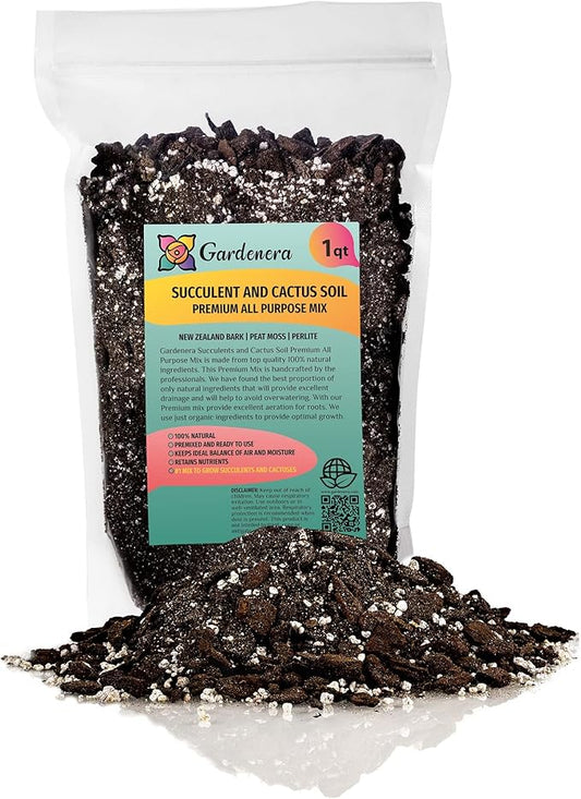 Professional Succulent Soil Premium All Purpose Blend | Pre-Mixed Ready to Use for Cactus and Succulents | Sphagnum Peat Moss, Perlite, New Zealand Pine Bark - Made in USA - 1 Quart