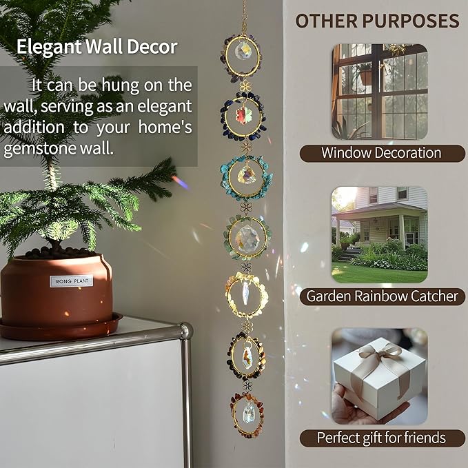 Healing Crystal Energy Wind Chime, 7 Chakra Crystal Sunlight Catcher, Meditation Home Decoration, Gem Wall Decoration, Birthday Gift, Healing Crystal Energy Sunlight Catcher