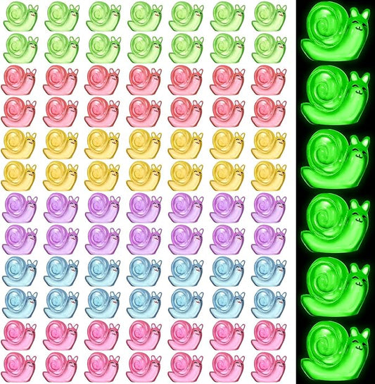 90 Pcs Luminous Resin Snail Miniatures Mini Animals Figures Cute Snail Figurine Fairy Decor Animal Ornament for Garden Landscape Home Accessories Craft Cake Decoration DIY