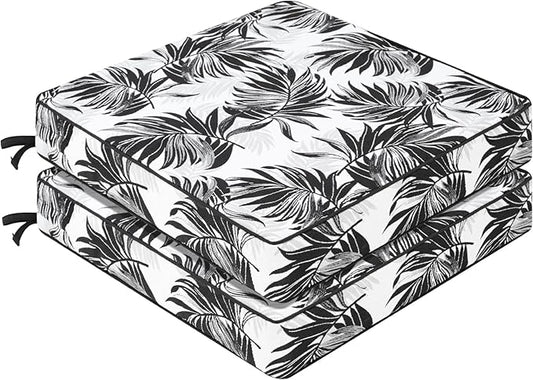 Favoyard Outdoor Chair Cushion 22 x 22 x 3 In Waterproof Pattern Fade Resistant Cushions for Patio Furniture with Removable Cover Attach Straps 28D Foam Insert Cushions Pads for Seat Sofa Couch 2 Pack