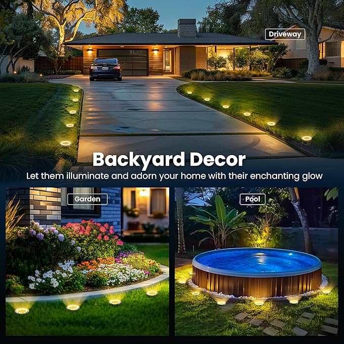 SOLPEX 10 Pack Solar Ground Lights Outdoor Waterproof, Solar Powered Pathway Lights, Landscape Lighting for Garden Walkway Driveway Backyard Decor (Warm White)