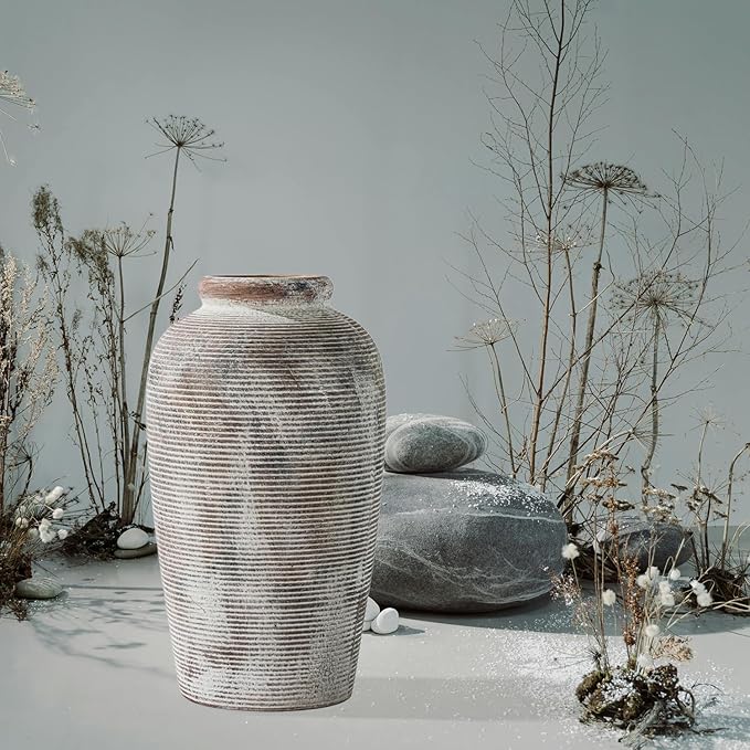 Decorative Ceramic Rustic vase,Tall vase for Minimalist Decoration,11" Large Vintage Vase for Home Decor,Centerpiece,Living Room,Enterway,Gray