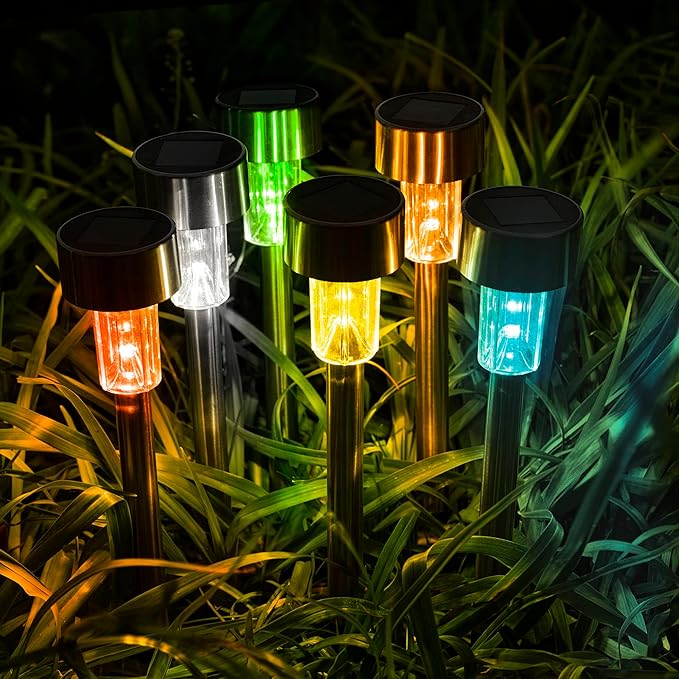 GIGALUMI Solar Lights Outdoor Waterproof, 20 Pack, Stainless Steel LED Solar Garden Lights for Patio, Lawn, Yard and Landscape, Garden Decor Patio Decor,Multicolor