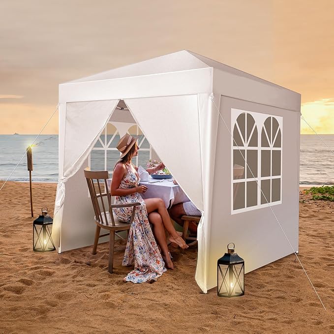 Outvita 6.5x6.5ft Pop Up Canopy Tent, Outdoor Instant Shelter Folding Canopy with 4 Side Walls and Carry Bag for Commercial Events, Party, Backyard BBQ, Camping White