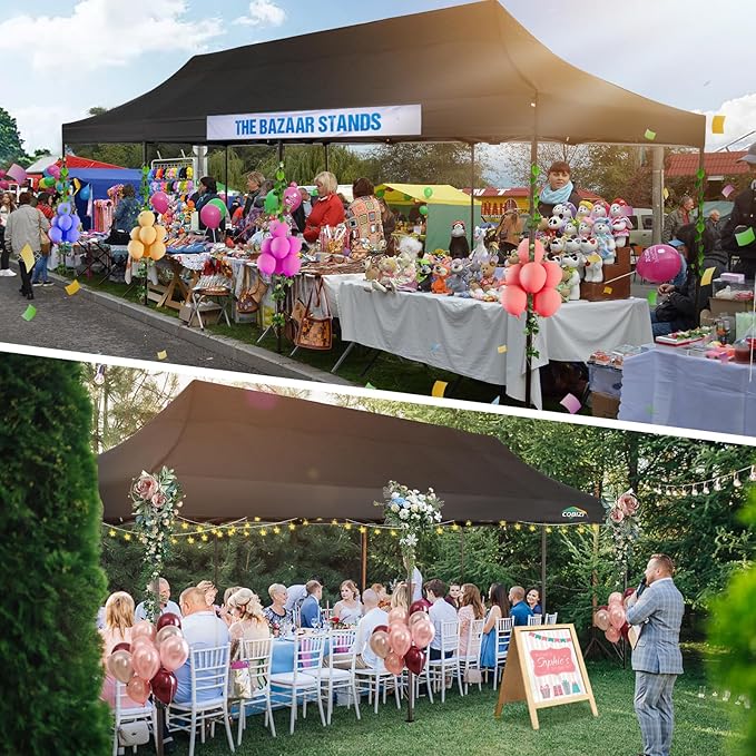 COBIZI 10x30 Pop Up Canopy Tent Heavy Duty with 8 Removable Sidewalls, Commercial Portable Tents for Parties Ez Up Canopy All-Weather Windproof & Waterproof and UPF 80+ Wedding Tent Sun Shelter