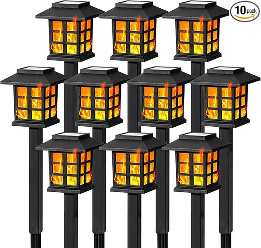 GIGALUMI Solar Lights for Outside,10 Pack Flickering Flame LED Solar Outdoor Lights, Waterproof Solar Garden Lights Maintain 10 Hours of Lighting for Christmas, Garden, Landscape, Path, Yard, Patio