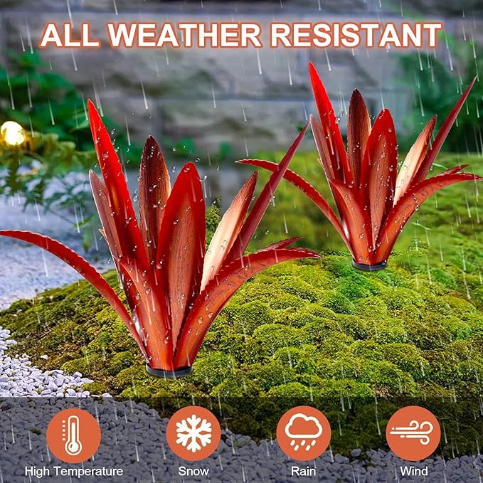 Enlarge Thickened Wind Resistant Metal Agave Garden Art Metal Plant Country Garden Sculpture Statue Outdoor Decoration Agave Metal Plant Courtyard Garden Lawn Ornament Gift (2, 12 Leaves red)