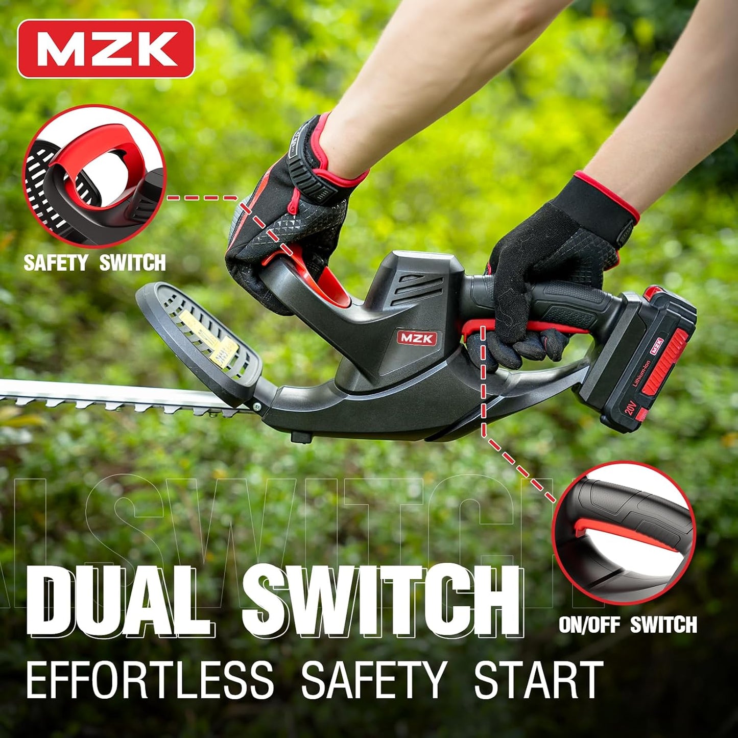 MZK 22'' Cordless Hedge Trimmer, 20V Bush Trimmer, Handheld Hedge Cutter, Grass Shrub Trimmer, Lightweight & Compact Trimmer(Battery & Charger Included)