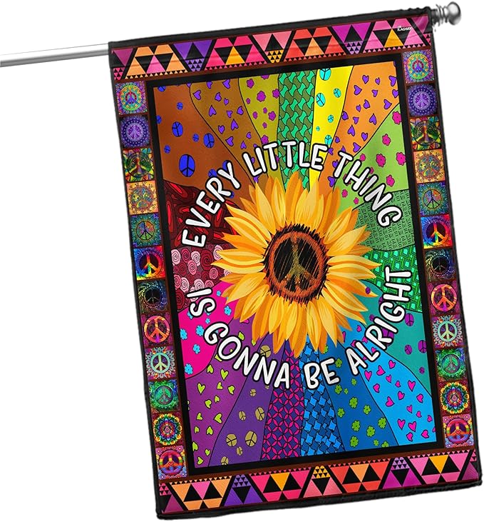FLAGWIX Flags - Hippie Sunflower. Every Little Thing Gonna Be Alright Flag, House Flag (29.5" x 39.5") - USA House Garden Flags Premium Polyester-Decorative Outdoor Flags