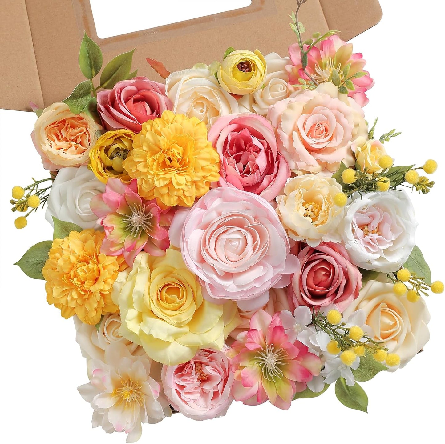 Artificial Flower Assortment for DIY Centerpiece Arrangement Wedding Hand Bouquet Flower Bouquet Centerpiece Arrangement Party Baby Shower Home Decoration (Pink Yellow)