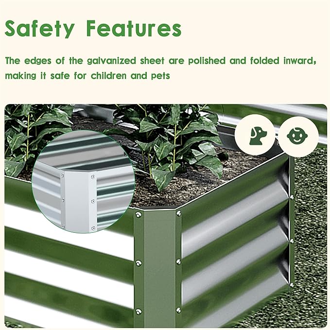 EKX 2pcs 8x2x1FT Galvanized Raised Garden Bed, Raised Garden Bed Kit-Metal Planter Box Outdoor,Planting for Vegetables, Fruits,Herbs, Flowers-Slive
