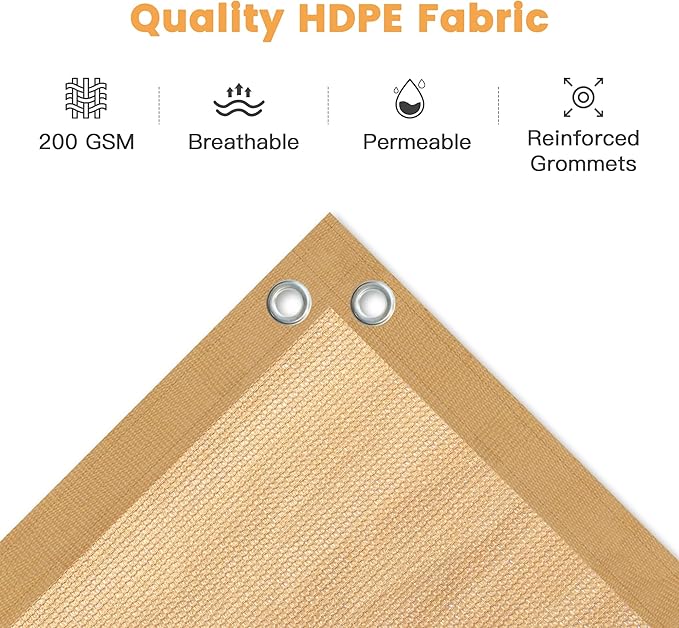 VICLLAX Shade Fabric Sun Shade Cloth with Every 2 FT Grommets for Patio Garden Pergola Cover Canopy 8x17 FT, Wheat