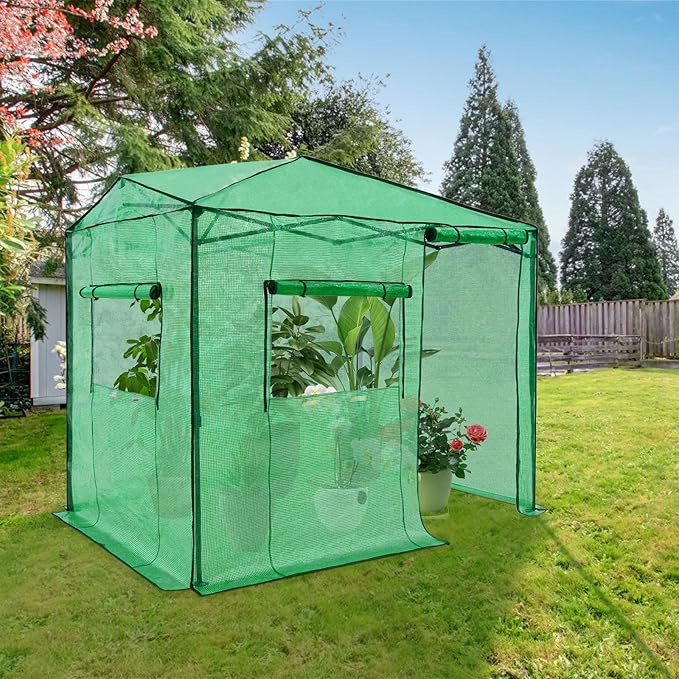 EAGLE PEAK 8x6 Portable Walk-in Greenhouse, Pop-up Indoor Outdoor Garden Green House, Zippered Door and Window, PE Cover, Green