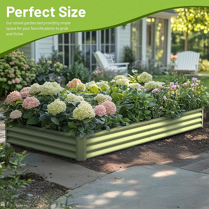 8x4x1ft Raised Garden Bed-Outdoor Galvanized Planter Box for Vegetables, Fruits,Herbs, Flowers, Metal Raised Garden Bed kit-Green