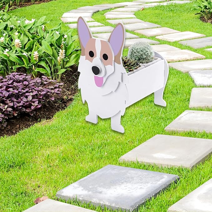 Corgi Dog Planter Plant Pots,Cute Garden Dog Flower Planter,Dog Planters Birthday Gifts for Women,Office,Indoor/Outdoor Decor（9.45 * 6.73 * 12.2in）