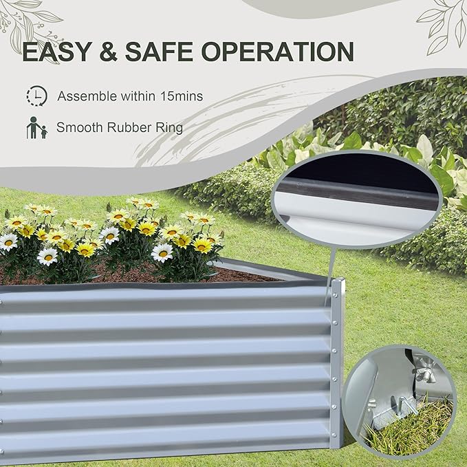 Domi Raised Garden Beds Outdoor, 6x3x1.5Ft Thickening Tall Metal Rectangular Deep Root Box Planter for Vegetables, Flowers, Herbs, and Succulents 1.5" Deep w/ 192 Gallon Capacity - Silvery