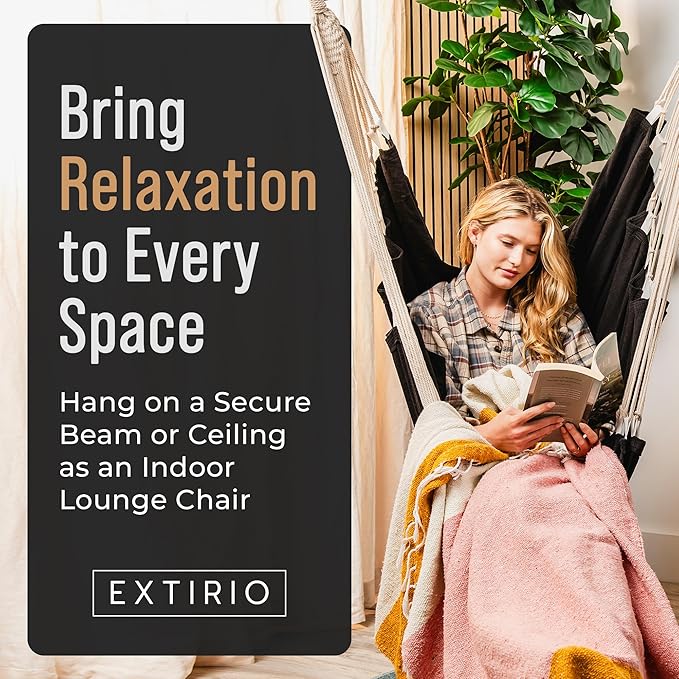 Hanging Hammock Chair Swing – Hanging Chair Outdoor & Indoor - Hammock Swing Chair – Quick & Easy Setup with Hardware Kit – Durable & Spacious Full Body Support – Holds 440 Lbs