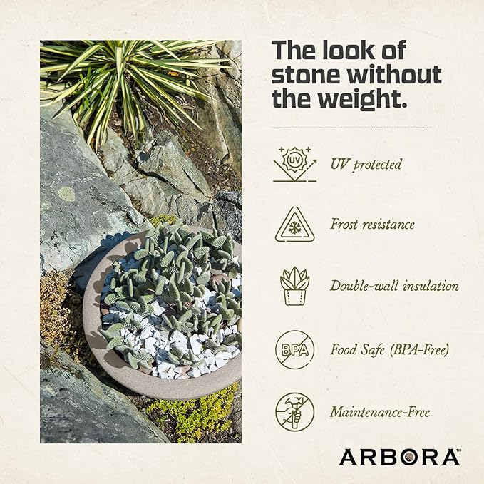 ARBORA 21" Santorini Bowl Polyresin Indoor and Outdoor Planter with Classic Cream Finish - Durable, Weatherproof, Lightweight, Large Plant Pot for Patio, Garden, Deck, Entryway