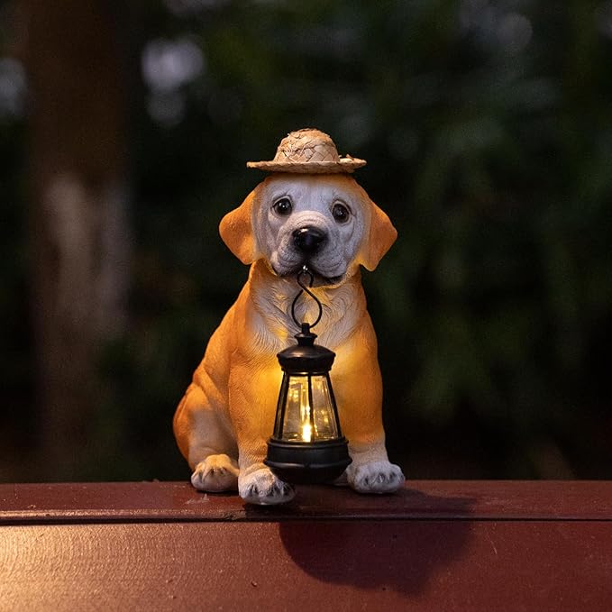 Labrador Dog Outdoor Solar Statues, Garden Decor with Retro LED Lantern for Yard Ornaments Porch Patio Balcony House, Christmas for Grandma Mom Women