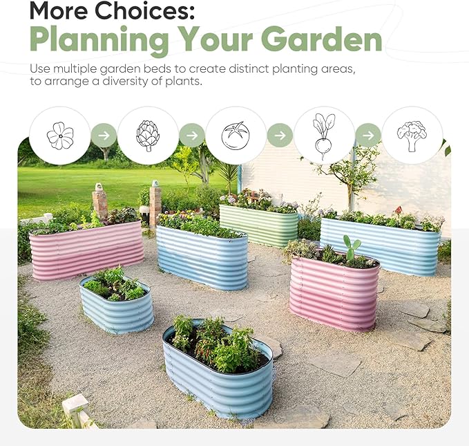 KING BIRD Raised Garden Bed 2.85 ft Tall 9 in 1 Galvanized Planter Garden Box Outdoor for Gardening, Deep Root Vegetables, Flowers 94.5X23.6X34.2 in, Light Green