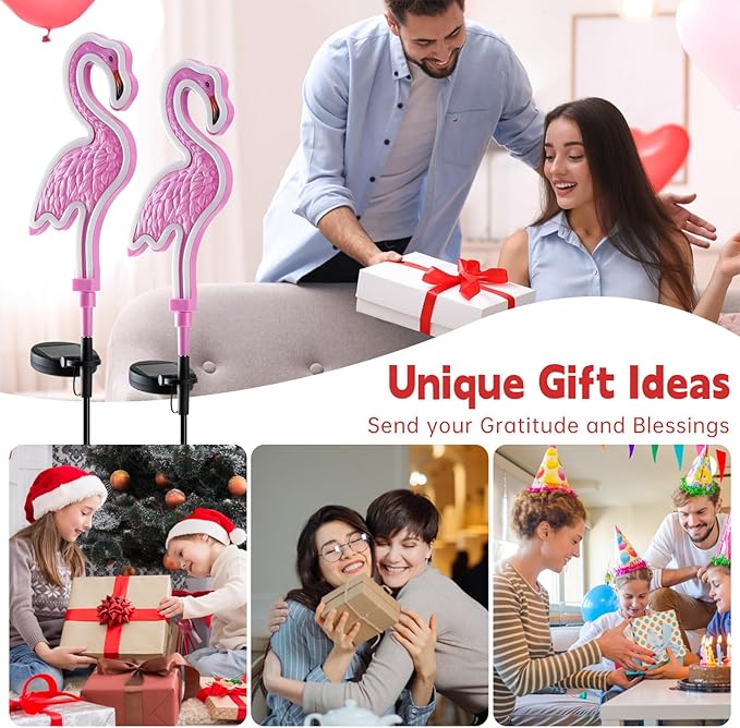 Flamingo Solar Lights Outdoor Decor,Solar Pink Flamingos Outdoor for Yard Decorations, Pink Neon Solar Flamingo Garden Lights for Outside,Pathways,Patio, Lawn, or Landscaping Decor(2Pack)