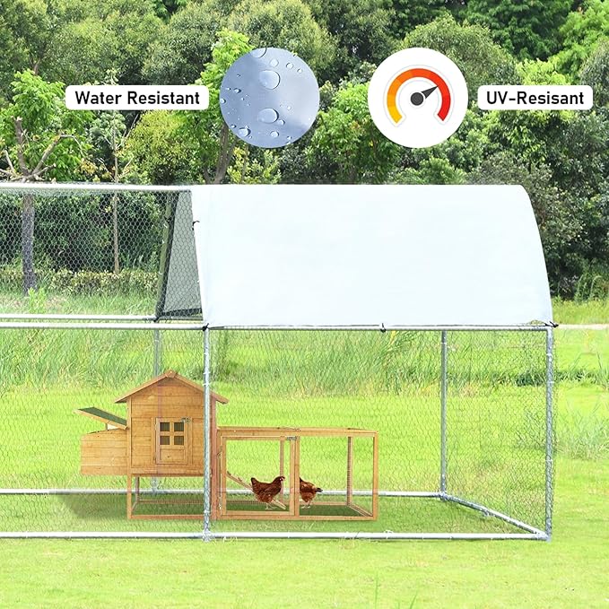 4ever2buy Chicken Runs for Yard with Cover, Large Metal Chicken Run Walk in Metal, Outside Dog Kennel with Roof, Flat Roofed Outdoor Kennel for Cats(9.2’Lx12.47’Wx6.4’H)