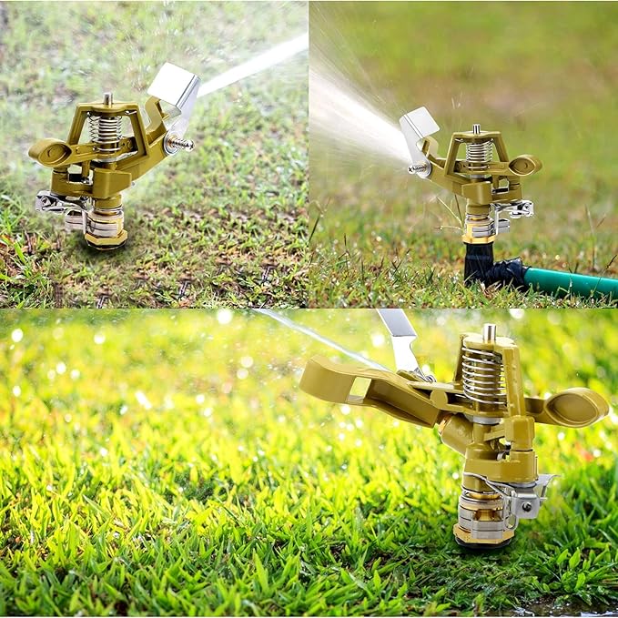 2 Pieces 1/2 Inch Brass Impact Sprinkler, Heavy Duty Sprinkler Head with Nozzles, Adjustable 0-360 Degrees Watering Sprinklers for Yard, Lawn and Grass Irrigation