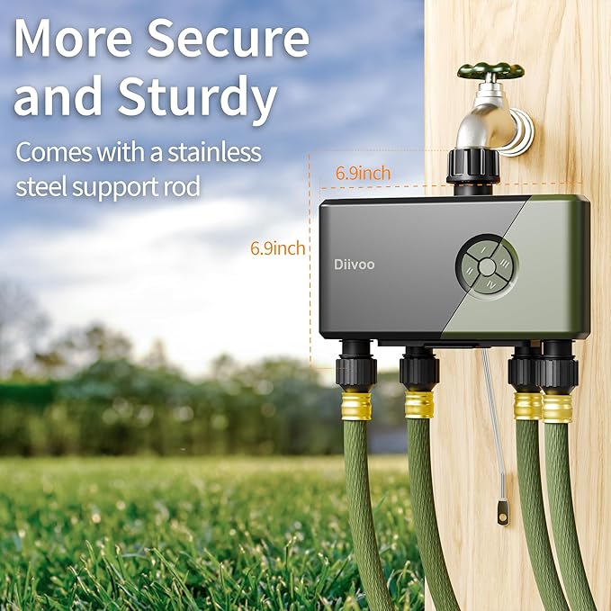 Diivoo WiFi Water Timer 4 Outlets, Smart Sprinkler/Hose/Tap Timer Compatible with Alexa & 24 Irrigation Plans & Rain Delay, Garden Watering Systems Controller with 2 Watering Modes for Lawn Yard