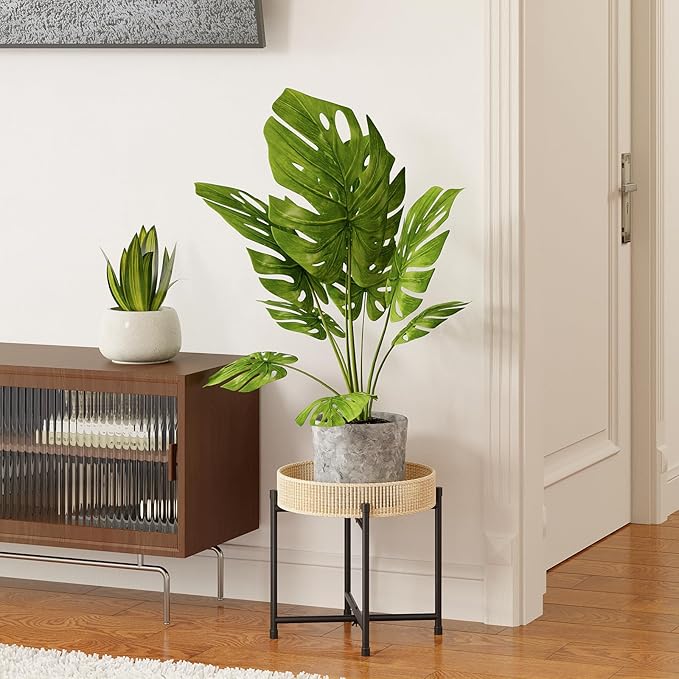 Bamworld Rattan Plant Stand Indoor,Small Boho Plant Table for Large Plants,Heavy Duty Plant Holder for Living Room Bedroom
