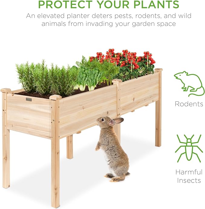 Best Choice Products 72x23x30in Raised Garden Bed, Elevated Wood Planter Box Stand for Backyard, Patio, Balcony w/Divider Panel, 6 Legs, 300lb Capacity - Natural