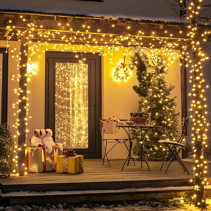 42.7Ft Warm White Solar Lights Outdoor, 2 Pack Total 200 LED Twinkle Solar Tree Lights, 8 Modes Solar String Lights for Outside Tree Patio Yard Wedding Garden Decorations