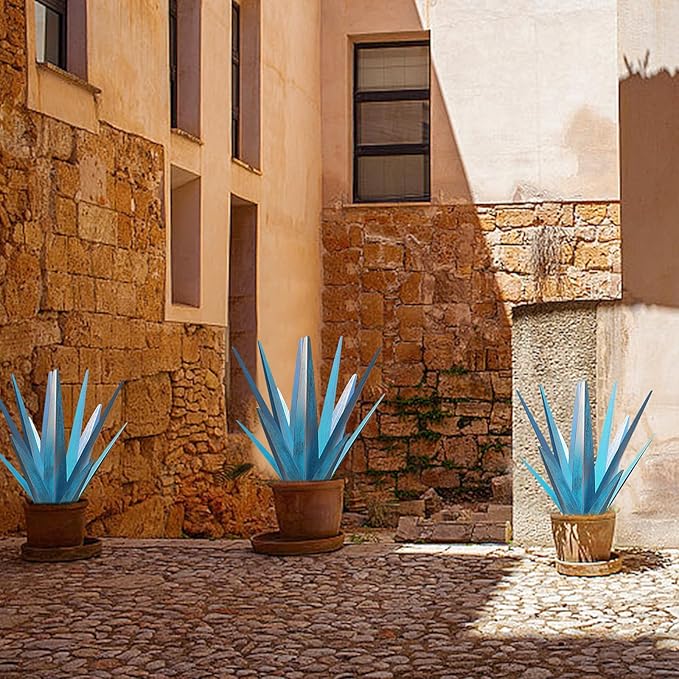 Enlarge Metal Plants Tequila Rustic Sculpture, Outdoor Patio Yard, Home Decor Hand Painted Agave Garden Statue, Outdoor Lawn Ornaments Yard Stakes for Mom Gift (1 Big&Large Blue)
