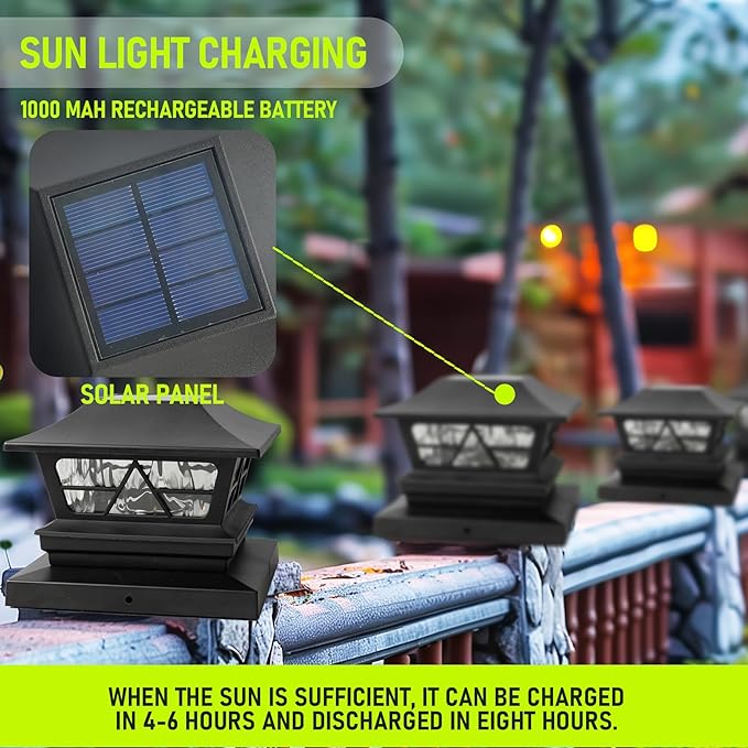 TW SHINE Solar Post Cap Lights 6 Pack, 2 Modes Fence Post Solar Powered Lights Outdoor Waterproof for 4x4 5x5 6x6 Wood Posts Warm White/Cool White for Yard, Garden, Porch, Deck, Patio Decor