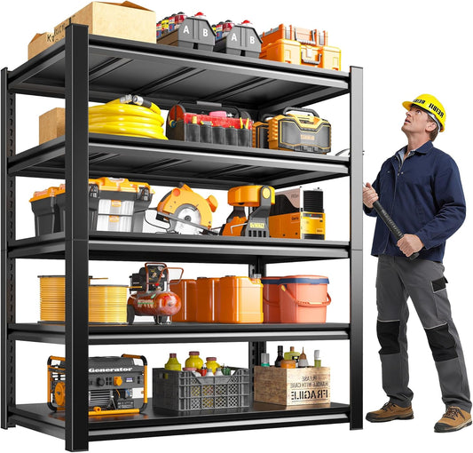 REIBII Garage Shelving, 3000 LBS Garage Shelves, Adjustable Metal Storage Shelves, 5 Tier Heavy Duty Shelving Units for Garage, Basement, Warehouse, Kitchen, Pantry, 72" H x 36" W x 16" D
