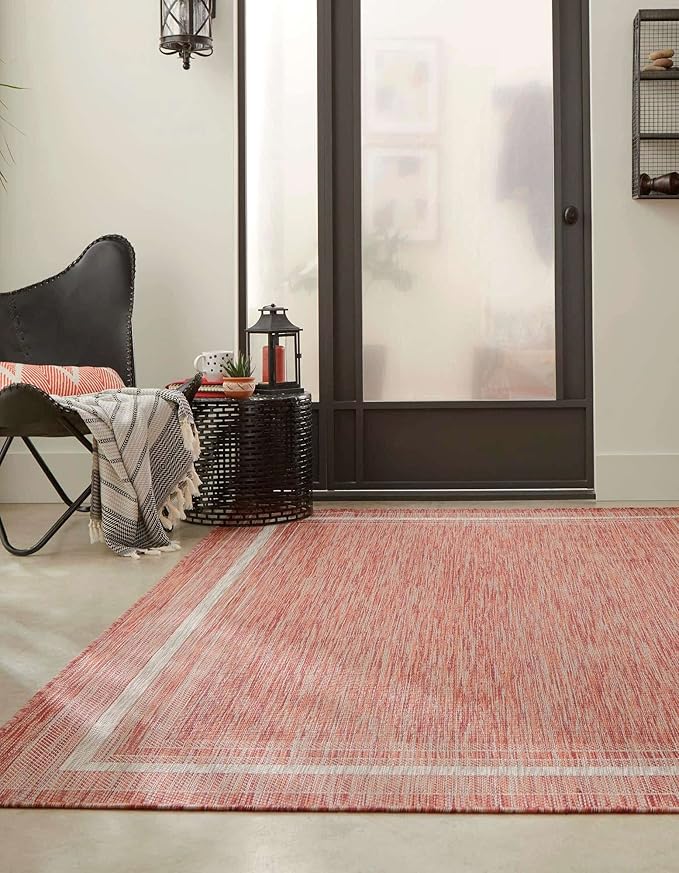 Unique Loom Outdoor Border Collection Area Rug - Soft Border (3' 3" x 5' 3" Rectangle Rust Red/Ivory)