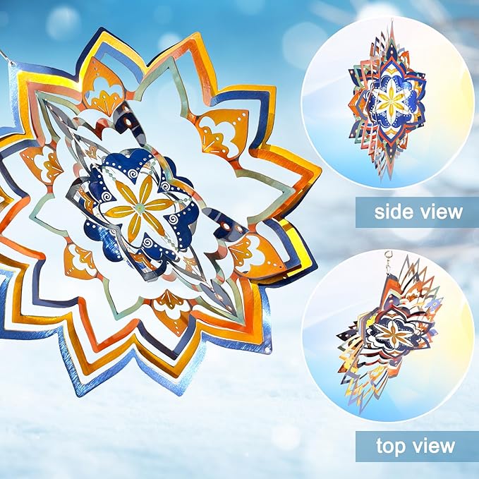 3D Wind Spinner Starry Sky Mandala Wind Spinners Outdoor, Laser Cut Metal Hanging Wind Sculptures, Kinetic Whirling Art Ornament Outside Garden Decoration Yard Decor, Meaningful Gift Ideas