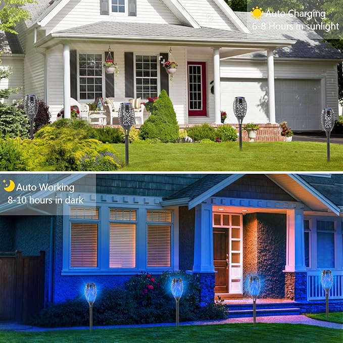 EOYIZW Solar Lights Outdoor, 8 Pack Blue Solar Torch Light with Flickering Flame, 12 LED Tiki Torches for Outside Lights Waterproof Landscape Decoration Outdoor for Garden Yard Patio