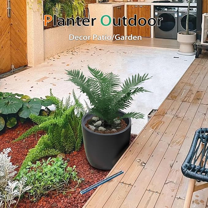 Concrete Planter Outdoor Indoor, Large Cement Plant Pots for Trees Flowers (Black, 18 inch)