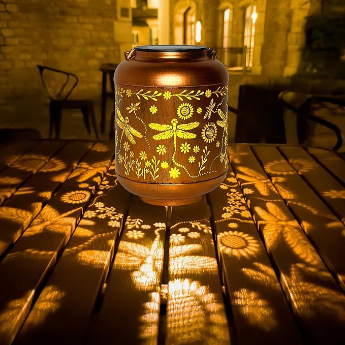Solar Lanterns Outdoor, Waterproof Hanging Solar Lantern Garden Decor, Solar Lights for Backyard Porch Patio Table Yard Balcony Lawn Pathway, Dragonfly Gifts for Women Grandma Mom