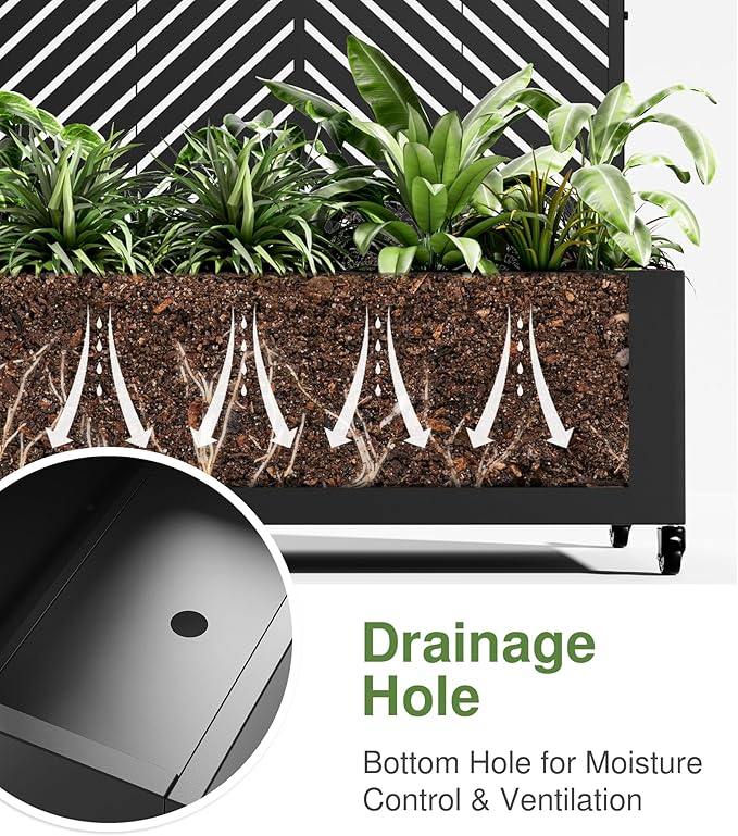 Casaphoria Metal Raised Garden Bed with Trellis and Wheels, 72"x35"x16" Arched Planter Box for Climbing Plants, Vegetables & Vines, Features Drainage Holes and Privacy Screen (Black-Parallel)