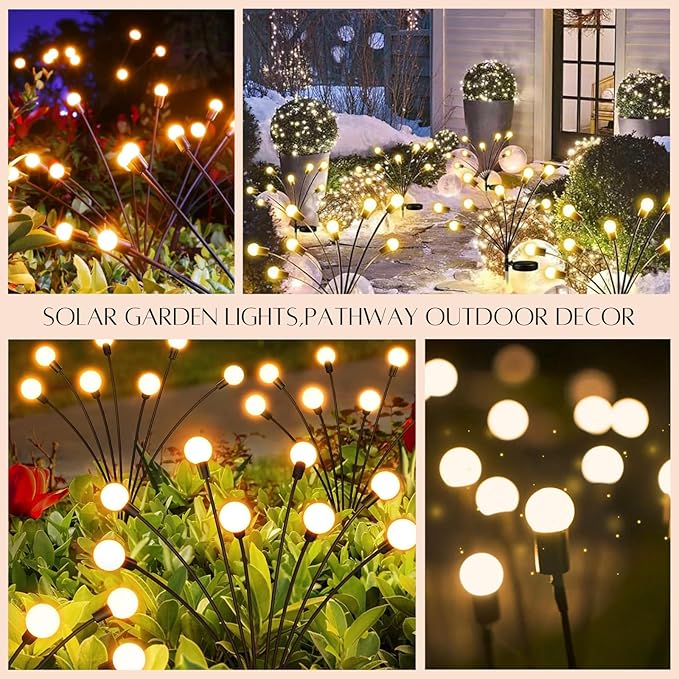 OZS 12Pack Total 96LED Solar Garden Lights - Solar Lights Outdoor, Solar Firefly Lights, Solar Swaying Light, Sway by Wind, Solar Lights Waterproof for Garden Patio Pathway Decoration(Warm White)
