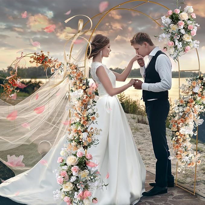 Adorox Metal Garden Arch Trellis for Climbing Plants 7.8ft Outdoor Arch Wedding Halloween Christmas Vine Trellis Pumpkin Archway Assemble Freely 2 Sizes Gold