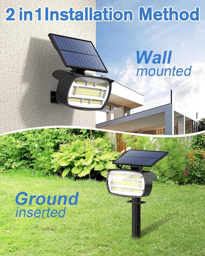 Fabrito Solar Spot Lights Outdoor 136 LEDs, Large Area Lighting Solar Lights Outdoor, 6 Pack IP65 Waterproof Landscape Spotlights Auto On/Off for Yard, Garden, Pathway, Plants,Tree (Cool White)
