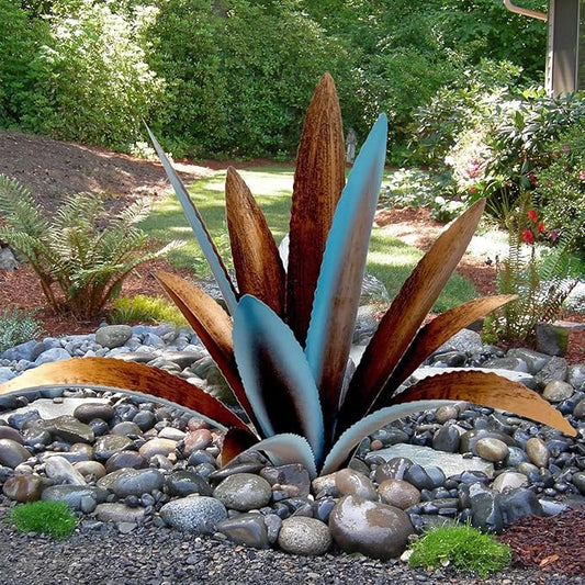 DIY Metal Agave Plant Art Yard Tequila Art Sculpture, Tequila Rustic Garden Sculpture Statue Outdoor Decor,Agave Metal Plants for Yard, Garden Lawn Ornaments (12 Leaves -Blue)