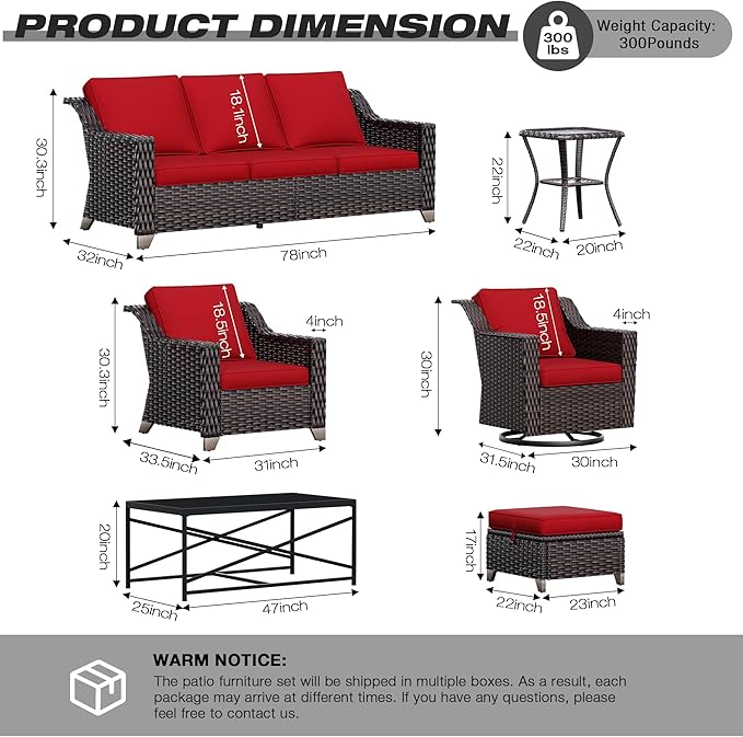 Joyside Wicker Patio Furniture Sets, 3 Pieces Upgraded Large Size Outdoor Furniture with 2 Patio Swivel Chairs and 1 Side Table, Thick Cushions, Wide Armrest