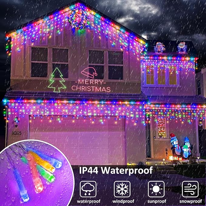 Christmas Icicle Lights Outdoor, 66ft 640 LED Icicle Lights for Outside with 8 Modes Timers, Waterproof Plug in Connectable String Light for Indoor Home Roof Yard Party Decorations, Multicolor
