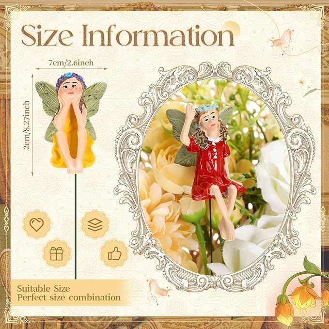 Bucherry 12 Pieces Garden Mini Fairies Figurines Miniature Fairy Sculpture Decoration Tiny Garden Accessories for Home Outdoor Yard Lawn Flower Pot Decor(Bright)