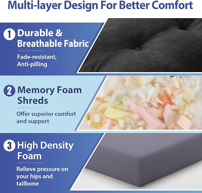 Chair Cushions, Foam Dining Chair Cushions, Tufted Indoor Chair Pads, 16.5” x 16.5” x 3.5”, Set of 2, Black