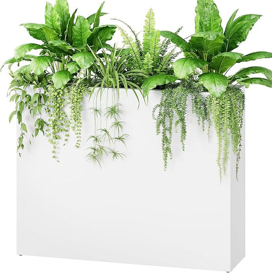 Stoog 38" Large Planters for Outdoor Plants, All-Weather Rectangular Metal Planter Box with Removable Insert Shelf, and Modern Design – Ideal for Plants, Flowers, Vegetables, Garden, White